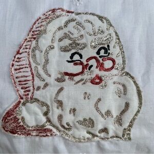 Vintage Handmade Santa Appliqué Bib Apron Christmas Holiday Lace Accents